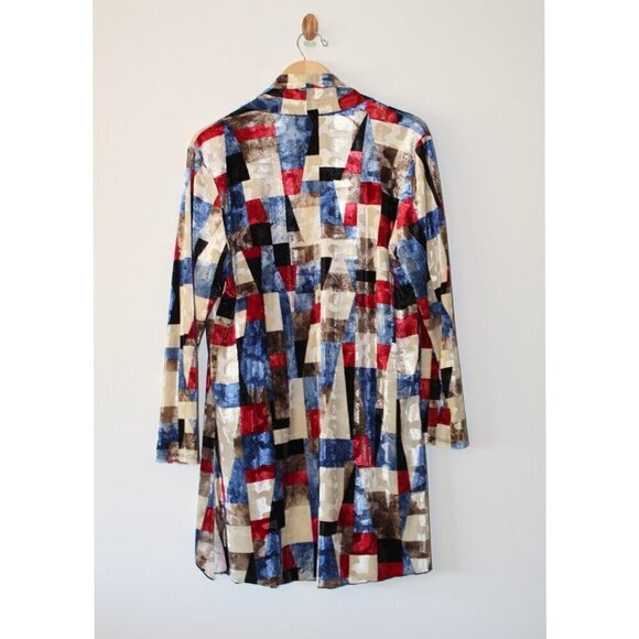 Jostar Abstract Velvet Women's Cardigan Size M Open front Color Block Multicolor - Picture 4 of 7